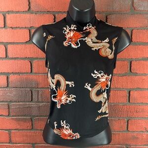 Rebellious‎ Dreamer Womens Small Eastern Dragon Semi-Sheer Top – Graphic, Cute